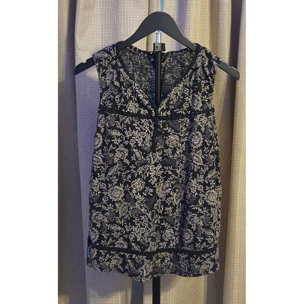 Lucky Brand Sleeveless Crochet Floral Print Blouse Women's Size Medium
